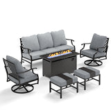 MIXPATIO 6-Piece Metal Patio Conversation Set, Fire Pit Table, 2 Ottomans