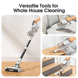 Klarpul Cordless Vacuum Cleaner, 2 Batteries 140 Mins Runtime 600W 50Kpa Stick Vacuum Cordless, Self-Standing Vacuum Cleaners for Home with 2.5H Fast Charging, for Floor/Carpet/Pet Hair, White