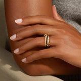 JINEAR 14K Gold Plated Croissant Ring Inlaid Cubic Zirconia Chunky Signet Stacking Thick Rings Braided Twisted Dome Statement Wedding Bands for Women