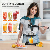 NCUE Cast Iron Juicer, Heavy-Duty Manual Juicer Hand Press, Citrus Juicer for Lemons, Oranges, Pomegranates, Grapefruits, and Other Fruits, Easy-To-Use and Clean Stainless Steel Lemon Squeezer (Black)