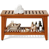 Jekruiet 30" Premium Solid Teak Shower Bench with Storage Shelf - 450 lbs Capacity, Waterproof & Non-Slip Seat for Bathroom, Poolside, Spa