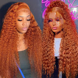 Aveiyce Reddish Brown 13x4 Deep Wave Lace Front Wigs Human Hair 22Inch+Ginger Orange 13x4 Deep Wave Lace Front Wigs 32 Inch