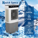 GarveeTech Evaporative Air Cooler with Remote & Timer, 3500 CFM Portable Swamp Cooler Fan with 11.6 Gal Water Tank, 3 Speeds, 120° Oscillation, Blows Cold Air for Home Office Workshop Garage