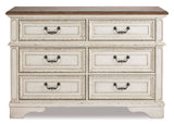 Signature Design By Ashley Realyn French Country Youth 6 Drawer Dresser, Chipped White & Brown