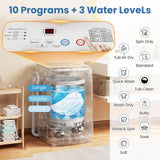 VCJ 17Lbs Portable Washing Machine, Full-Automatic Top Load Washer with 10 Wash Cycles, 3 Water Levels & LED Display, Compact Electric Laundry Washer for Apartment, Dorms, RVs and Camping
