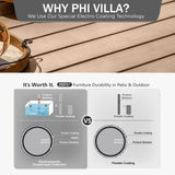 PHI VILLA Square Outdoor Table for 8, Brown Metal Table w/Umbrella Hole