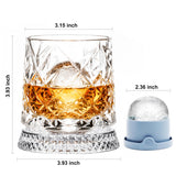 10oz Spinning Whiskey Glasses for Whiskey-lovers: 360° Rotating Crystal Glass with Iceball Mold for Scotch Bourbon - Old Fashioned Glasses for Bar Party Home - Gifts for Men Dad Husband (Star Diamond)