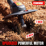 EWORK 20V Cordless Garden Tiller Rototiller with 2×2.0Ah Batteries & Fast Charger, 9" Width & 7" Depth Cultivator Tiller for Gardening, Ideal for Lawn Yard Soil Cultivation