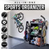 GoSports Premium Wooden Sports Equipment Organizer with Storage Hooks - Golf Bag Rack and Multi-Sport Ball Bin GoSports