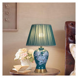 Desk Lamp Bedroom Bedside Lamp - Silk Lampshade Ceramics Table Lamp Blue Glazed Ceramic Table Lamp Chinese Retro Office Desk Nightstand Table Lamp