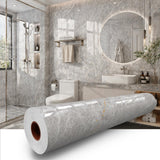 Qorqeous Grey Mist Marble Peel and Stick Wallpaper, Glossy Texture Vinyl Wall Panels, Waterproof Renter Friendly, 23.6" x 118", TV Accent Wall, Bathroom, Foyer, Coffee Shop Decor