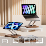 wood Laptop Stand for Desk, Laptop Riser with 360 Rotating Walnut Base, Adjustable Laptop Stand