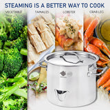 ARC 52QT Stainless Steel Steamer Pot With Portable Propane Burner For Outdoor Cooking, Seafood Crab-Vegetable-Tamale Large Pot with Water Spout, Divider and Steamer Rack, High Efficiency Stove