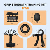 5PCS Grip Strength Trainer Kits, Hand Gripper Strengthener, Forearm Strengthener, Forearm Exerciser, Finger Exerciser, Wrist Strengthener, Stress Relief Ball, Grip Ring