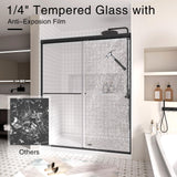 Semi-Frameless Sliding Shower Door 44-48” W x 72" H, 6mm SGCC Tempered Glass Matte Black Hardware, Retractable Waterproof Shower Screen for Walk-in Bathroom & Bathtub Use