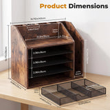5-Tier Wood Desk Organizer and Pen Holder, File and Mail Sorter with Drawer