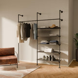pamo Industrial Pipe Clothing Rack with Shelf - 520 lbs Capacity - Wall Mounted Clothes Rack and Walk In Closet with Metal Shelf for Wardrobe