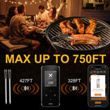 EIHO Wireless Bluetooth Meat Thermometer with 2 Ultra-Thin Probes, Smart Digital Food Thermometer 600FT Remote Range, Standalone Smart Base