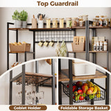 IRONCK Bakers Rack with Power Outlet, 54.7 Inch Coffee Bar Cabinet, Kitchen Bakers Rack with Storage, Microwave Stand with Shelves, Globlet Holder and 5 Hooks, Vintage Brown