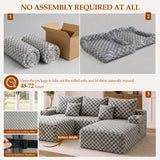 Boneless Couch Cloud Modular Sectional Sofa, Modern Convertible L Shaped Couch, 3 Seat Deep Seat Sectional Sofa with 5 Pillows for Living Room, Apartment(Gray, Checked, Right Facing Chaise+Ottoman)