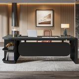Tribesigns 80'' L-Shaped Desk, Large Executive Office Desk with 55'' Drawers Cabinet, Modern Commercial Office Table with Storage Shelves, Business Furniture for Home Office, Grey & Black