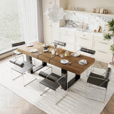 Rustic Extendable Dining Room Table for 8 10, 70.9" (86.6") x 31.5", Rectangular Dinner Table for 6-10, Mid Century Modern Expandable
