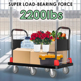Heavy-Duty Platform Truck Cart with 2 Handrails and 6 of 6" Wheels 2200lbs Capacity Foldable Push Cart Dolly Large