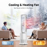 Xcity TP09Pro Commercial Bladeless Tower Fan, 3-in-1 Air Purifier, Space Heater & Cooling Fan, Remote Control, HEPA H13 Filtration for Bedroom & Home Office, Silver & White