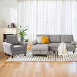 Chireca 3 Piece Convertible Sectional Sofa Set, Modern Linen Fabric Small Couch with Movable Storage Ottoman & Chaise, 4-Seat Sofa Couches for Living Room, Home Office, Apartment, Light Grey