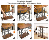 Wine Rack with Glass Holder, Countertop Wine Rack, Wooden Wine Holder with Tray, Perfect for Home Decor & Kitchen Storage Rack ALLCENER