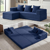 79" Modular Sectional Sofa, Boneless Convertible Sleeper Sofa Bed, Modern Tri-Folding Cloud Couch with L-Shape Chaise, Corduroy Futon for Living Room Small Spaces Apartment, No Assembly,Blue