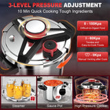 3-In-1 304 Stainless Steel Pressure Cooker 13 Quart: [Explosion-Proof] [3 PSI Settings], One-Hand Locking Pressure Canner, Induction Compatible