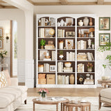 FACBOTALL 71" Triple Wide Bookshelf, 6 Tier Tall Bookshelf, Large Bookcase with Curved Baffle, 63.4" Wide Book Shelf with 18 Open Display Shelves for Living Room, Study, Walnut and White