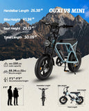 OUXI V8 Mini Ebike for Teen Youths, Peak 1000W MAX 20MPH, Class 2 Ebike
