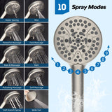 Hibbent 5-spray Dual Filtered Rainfall Shower Head Combo, High Pressure 13'' Showerhead with 10 Spray Mode Handheld, Easy Reach 4-way Diverter Arm with Pause Mode, 71'' Hose & Holder, Brushed Nickel
