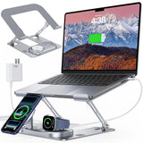 Meifigno Laptop Stand for Desk with Wireless Charging Station Base, Foldable Aluminum MacBook Stand