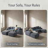 115" Boneless Couch for Living Room, U-Shaped Sectional Cloud Sofa-Grey