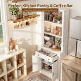 Foxemart 80" Tall Bookshelf with Drawer and Doors, Rustic White Bookcase