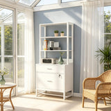 White 2-Drawer File Cabinet with Bookshelf, Filing Cabinet with Open Storage, Office Storage Unit for Home Office, Legal, A4 Size, Wood File Cabinets for Home Office, Printer Stand with Storage Shelf