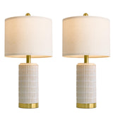 PoKat Small Bedside Table Lamps Set of 2 for Bedroom Living Room, 21.5'' Modern Ceramic Nightstand Lamps with Gold Base, Farmhouse Table Lamps for Office End Side Table Console, White and Beige