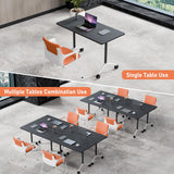 Rolling Folding Conference Table 47.2in Black 4-Person Modern Business for Office Classroom Training Meeting Room