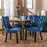 MOOLSUN Velvet Dining Chairs Set of 4, High Back Side Chairs, Modern Padded High-End Tufted Upholstered Chairs with Button-Tufted Back & Rear Pull Tabs, Solid Wood Legs E-Blue(Solid Wood Legs)