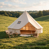 Canvas Bell Tent, Glamping Tent with Stove Jack, PVC Base, Mesh Window, 4 Season Use, Yurt Hot Tents for Camping, Family, Party,