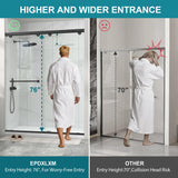 Frameless Shower Door with Soft-Close & Anti-Leak,5/16" (8mm) Double Sliding Shower Door,Nano Coating Anti-Explosion Film SGCC Tempered Glass 43"- 48" W x 76" H,Matte Black