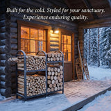 ZEXVIDA Firewood Rack Indoor With Hooks, 31inch Firewood Rack, 2-Tier log holders for firewood outdoor, Fireplace Wood holder Indoor, Adjustable Small Fire Wood Storage