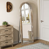 Pocetry Arched Full Length Floor Mirror 63"x21", Triple-Layer Solid Wood Frame, Rustic White Farmhouse Full Body Mirror with Stand for Bedroom, Living Room, Entryway & Hallway Home Decor