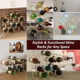 Buruis Countertop Wine Rack, 14-Bottle Modern Freestanding Metal Holder for Red and White Wine, Tabletop, Kitchen, Bar, and Cabinet Storage (Gold)