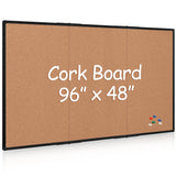 Board2by Extra Large Cork Bulletin Board 96" X 48", Foldable Notice Pin Board for Wall, Black Aluminum Framed 8'x4' Corkboard, Wall Mounted Noticeboard with 36 Push Pins for School, Home & Office