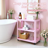 XCX 3 Tier Metal Utility Rolling Cart with Wheels, Pink