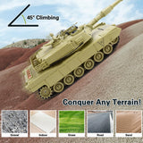 JECAURS RC Battle Tank Set 1/28 Scale Remote Control Tank with Infrared Shoot, Sounds, Lights, M1A2 Abrams & WW2 German Tiger Army Tanks Military Toy for Kids Aged 6 to 12